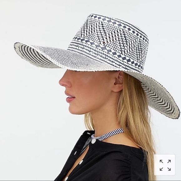NWT J. Crew Wide Brim Hat Blue and Off-white